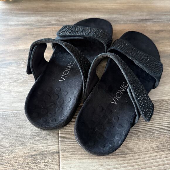 Vionic Samoa Black Rhinestone Slide Sandals Women’s 6 EU 37 Comfort Slip-On - Picture 3 of 8